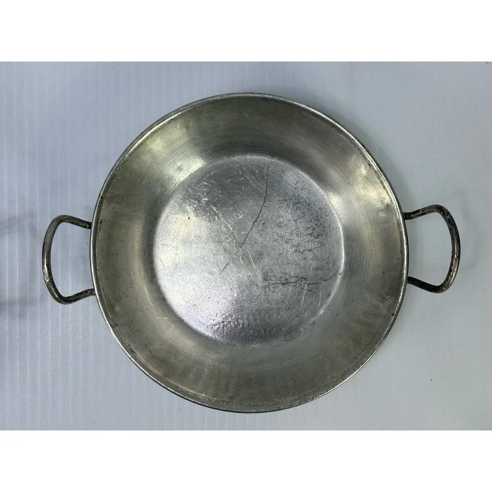 3 Vintage Tin Lined Augratin Pans Riveted Handles France 10 16 20
